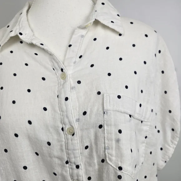 Old Navy Polka Dot Linen Blend Cap Sleeve Button-Down Blouse XL - Picture 4 of 6